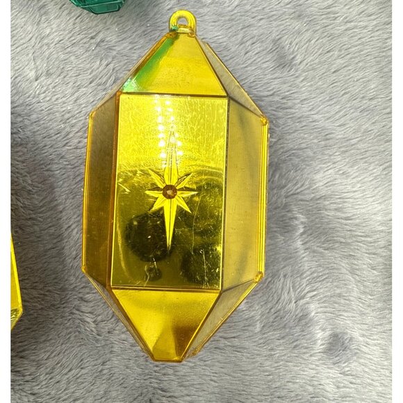 12 Vintage Jewel Brite Plastic Diamond-Shaped Ornaments Embedded Holiday Design - Picture 10 of 12